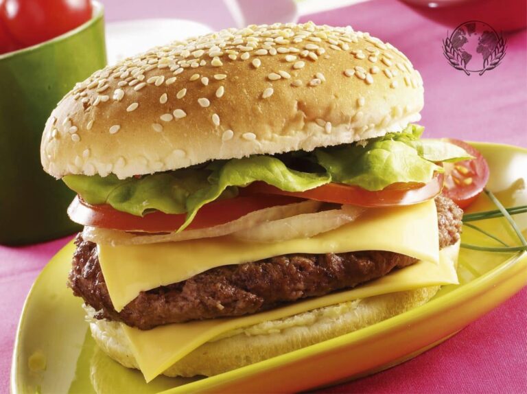 What is the history of Sandwich bread? 1 Burger With Cheese And Salad